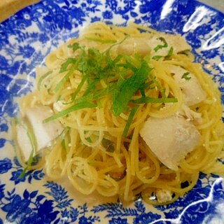 蒸鶏と大葉のマヨ塩パスタ